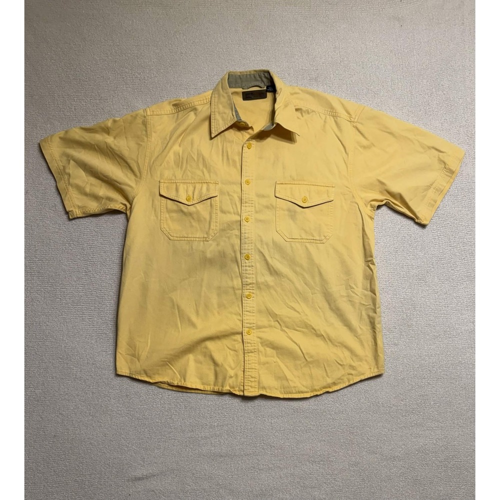 Faded Glory Men Shirts Button-front Size L Yellow Cotton Solid Short Sleeve